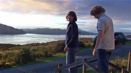 Ash and Ryan take in the stunning views from Raasay Youth Hostel across the Sound of Raasay to the Isle of Skye